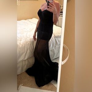 La Femme Black Sheer Maxi Dress